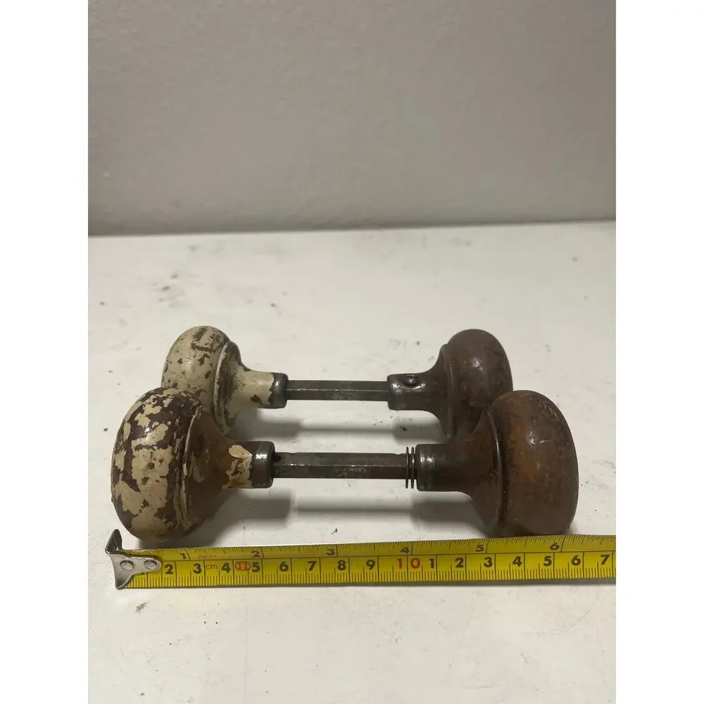 Pair Vintage Metal Door Knob Set Architectural Salvage Patina